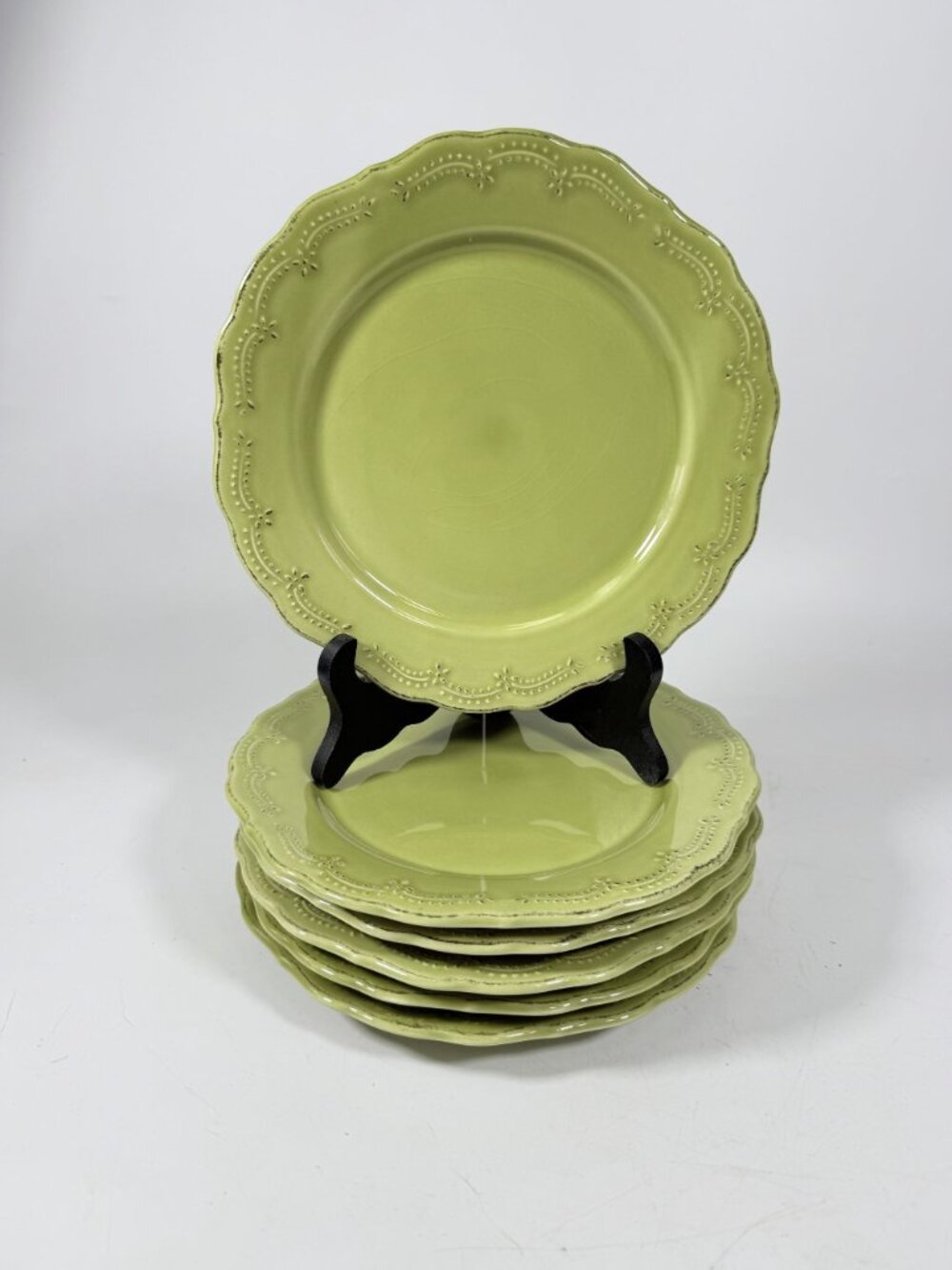 Earthenware Salad Plates Lacey Green Pier I Imports Stoneware Set 6 Portugal Sco - Picture 2 of 15